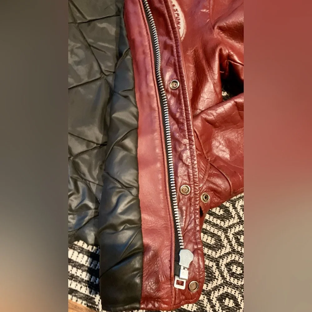 Vintage Varsity leather jacket Canada Sportswear EMT patch Red - Picture 6 of 16